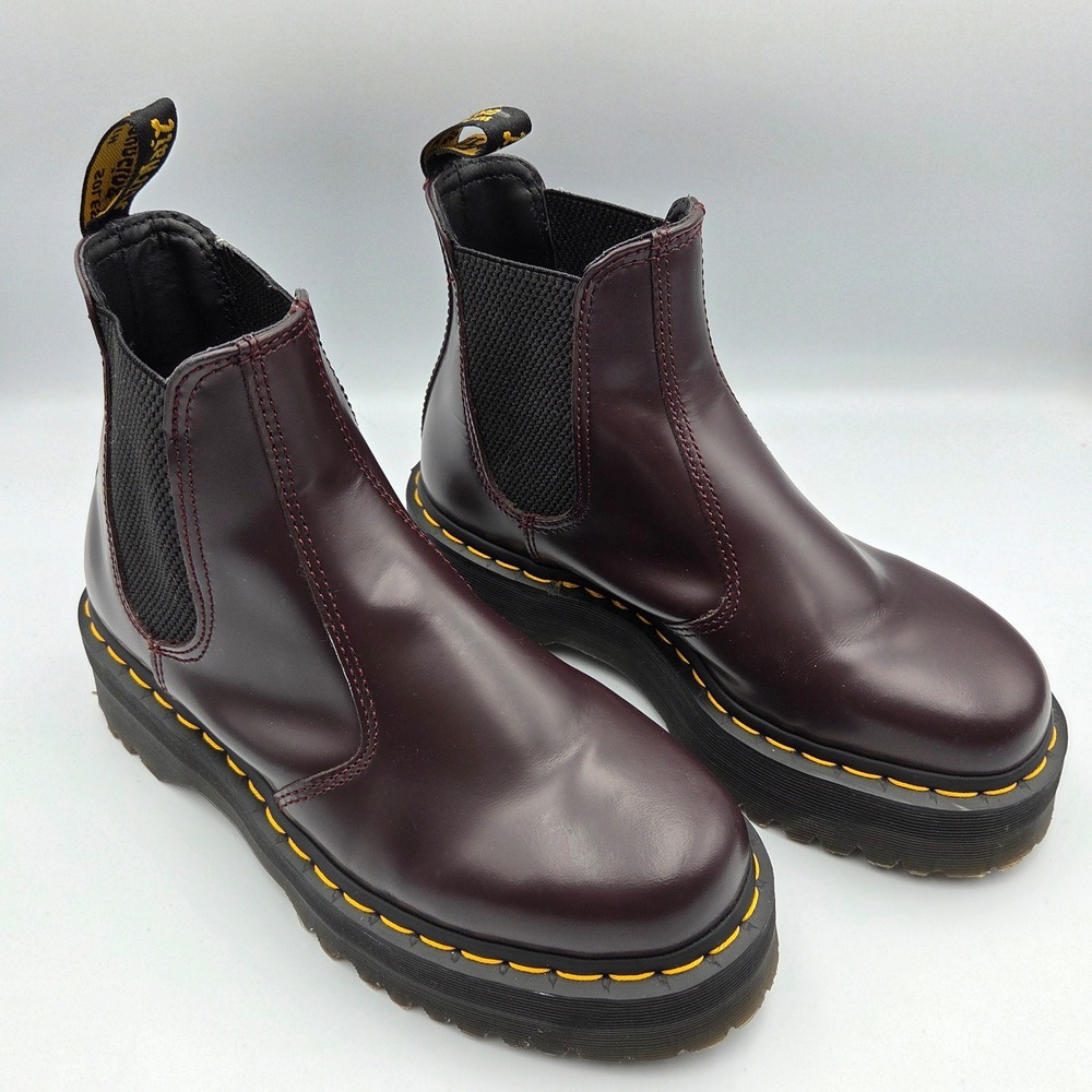 Dr. Martens 2976 Quad Chelsea Boots Womens 7 Burgundy Excellent Platform Chunky